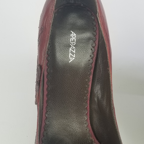 Apepazza Sz8.5 Red Leather Applique Floral Heels - Picture 5 of 14